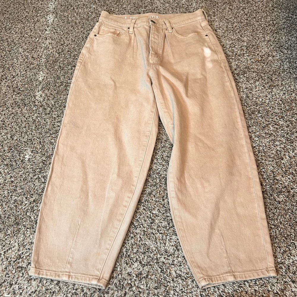 ana a new approach High Rise Balloon‎ Jean Beige Size 8 Button Fly Wide Leg